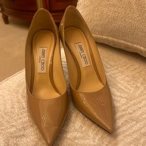 Jimmy Choo Tan Patent Leather Heels